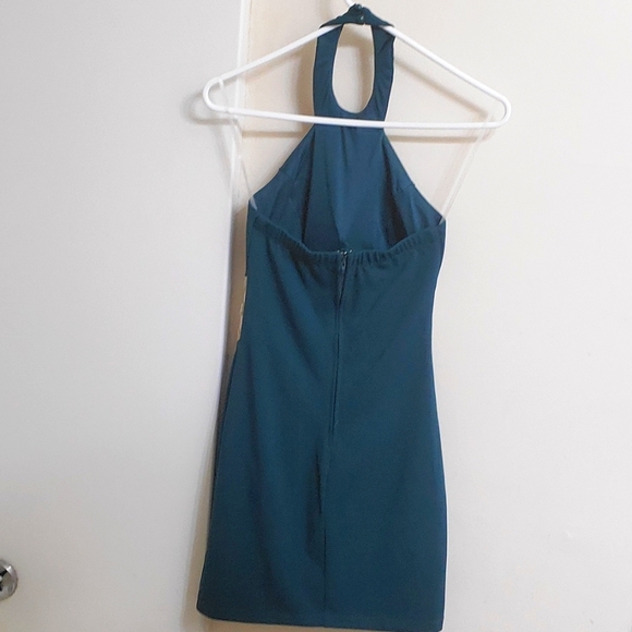 2/$5 Emerald Green High-Neck, Backless Mini Dress with Cutout Sides - Picture 3 of 6